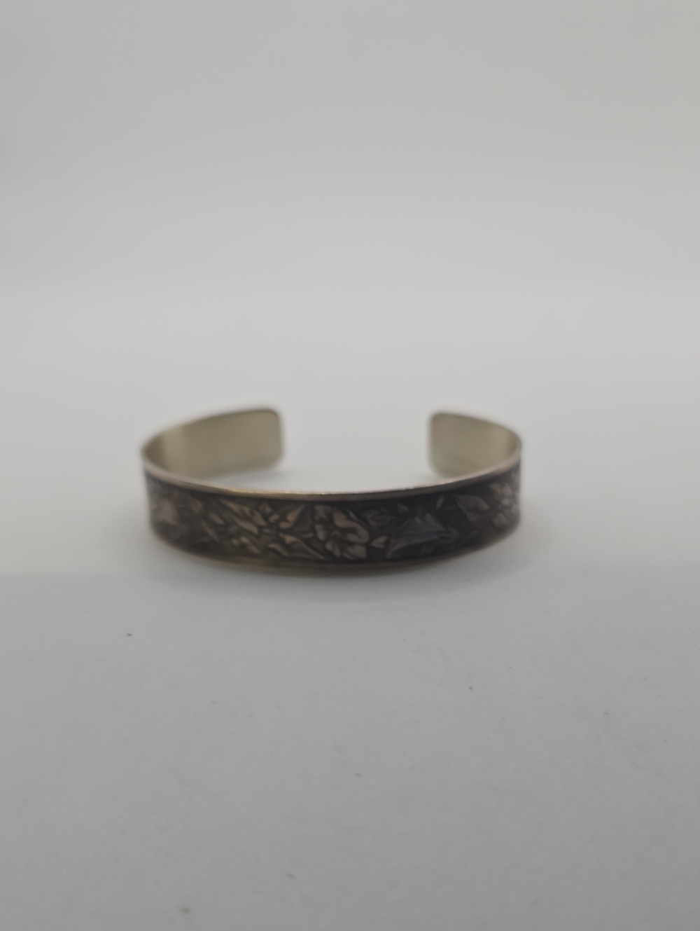 Ed Levin Engraved Sterling Silver Floral Open Cuff Bracelet